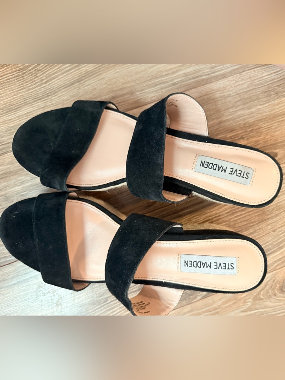 Steve Madden Black Suede Double-Band Slide Mules